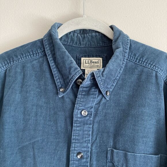 LL Bean Mens Blue Corduroy Button Down Shirt Size Large TALL 100% Cotton Classic - Picture 2 of 9